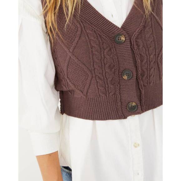 NEW FREE PEOPLE denson cable vest in black raisin - Picture 4 of 4